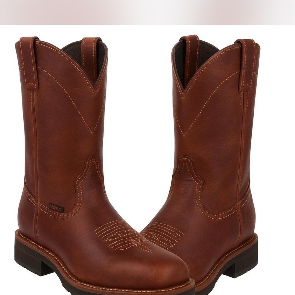 Roger Men’s Brown Leather Western Size 9 USA & 27 MX Square Toe Cowboy Boots - Picture 4 of 7